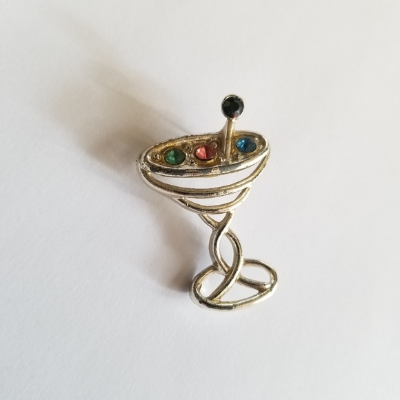 Relisted - Vintage martini brooch pin colorful rhinestones drink - Picture 3 of 10